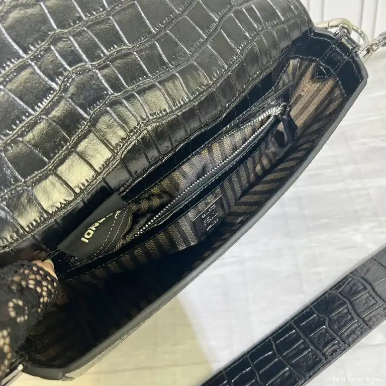 Cheap Baguette Crocodile In Medium Bag Black Fendi Tiffany Leather 0704